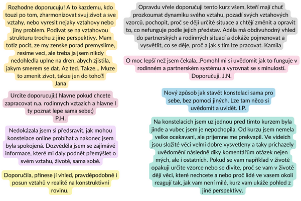Sebrané reference účastnic kurzu Partnerské konstelace